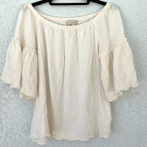 LOFT off the shoulder cream top SIZE S with embroidered details